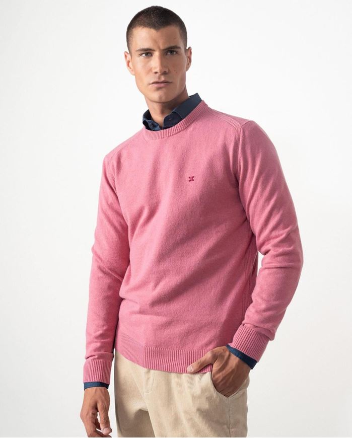 Foto de Jersey de cuello redondo combinado con pequeños canalés color rosa