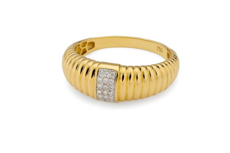 Foto de Sortija clásica estriada en oro amarillo 18kt con circonitas