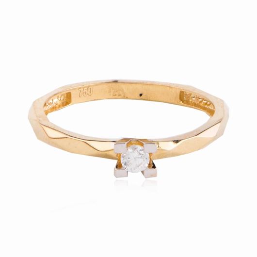 Foto de Solitario brazo facetado pulido en oro amarillo 18kt y circonita blanca