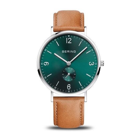 Foto de Reloj Bering acero esfera verde y correa piel marrón 40mm