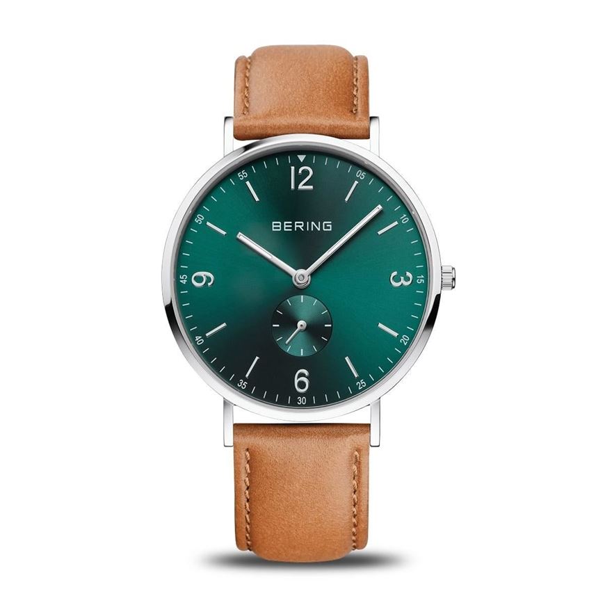 Foto de Reloj Bering acero esfera verde y correa piel marrón 40mm