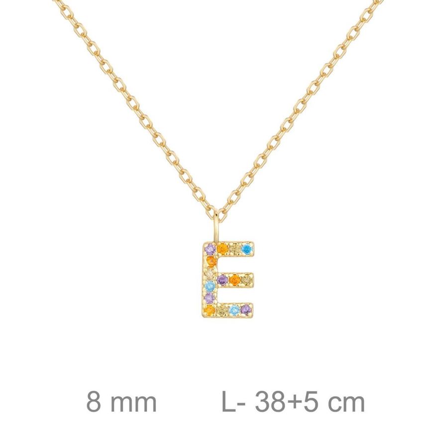Foto de Gargantilla plata baño oro letra E circonita colores