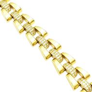 Foto de Pulsera de oro amarillo 18kt con circonitas blancas, 10mm grosor, cierre de lengüeta y ochos de seguridad