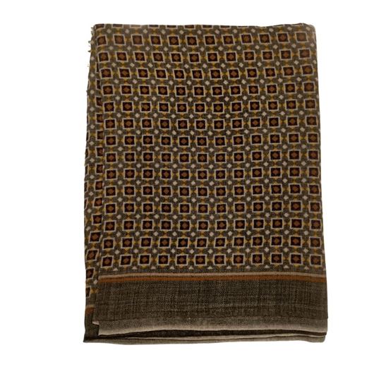 Foto de Foulard estampado geométrico verde, azúl y caldera 100% lana 70x200cm
