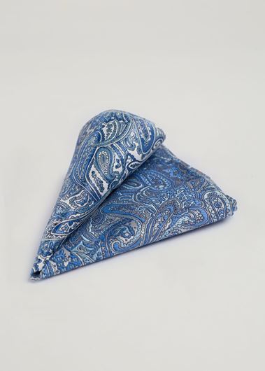 Mostrar los datos de Pañuelo bolsillo estampado paisley tonos azules Foto de Pañuelo bolsillo estampado paisley tonos azules