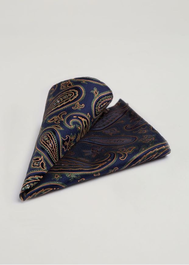 Foto de Pañuelo bolsillo estampado paisley azul, verde y dorado