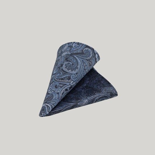 Mostrar los datos de Pañuelo de bolsillo estampado paisley tonos azules Lino Clemente Foto de Pañuelo de bolsillo estampado paisley tonos azules Lino Clemente