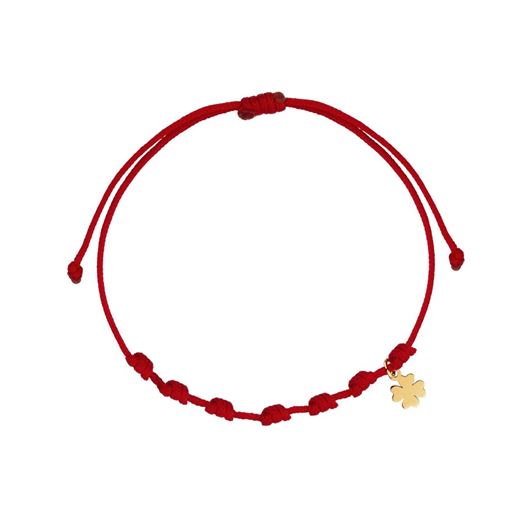 Foto de Pulsera 7 nudos nylon rojo Trébol mini en oro amarillo 18kt