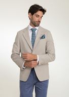 Foto de Americana regular fit afranelada beige con solapa sencilla y bolsillos inclinados