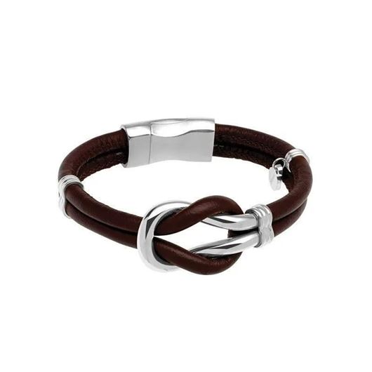 Mostrar los datos de Pulsera nudo eternity de cuero marrón y acero 18cm Foto de Pulsera nudo eternity de cuero marrón y acero 18cm