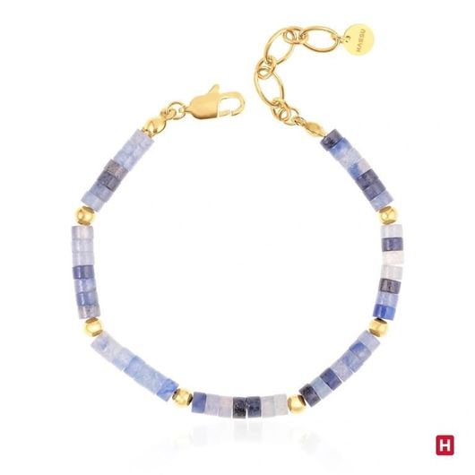 Mostrar los datos de Pulsera piedras naturales azul y acero dorado Foto de Pulsera piedras naturales azul y acero dorado
