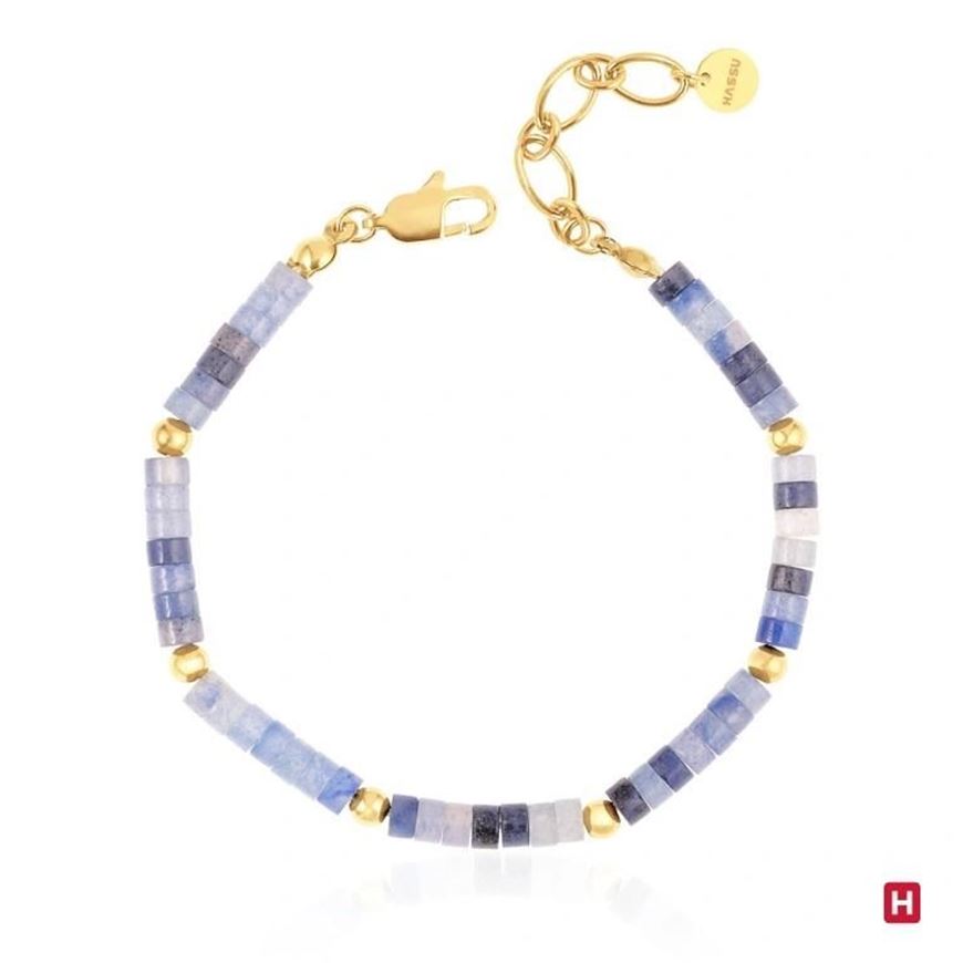 Foto de Pulsera piedras naturales azul y acero dorado