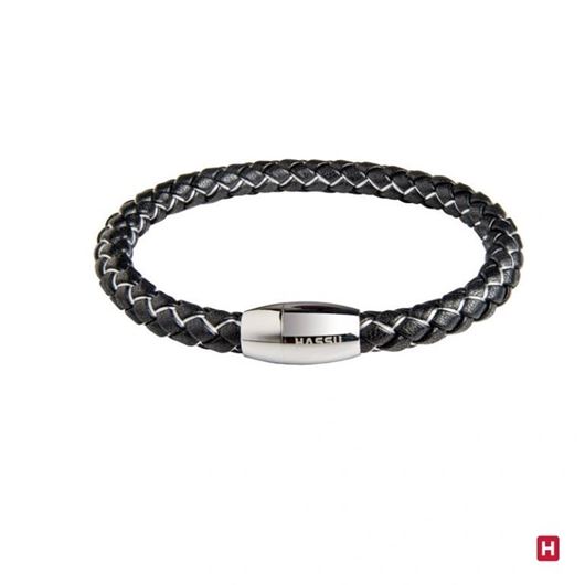 Foto de Pulsera de piel negro y acero 19cm