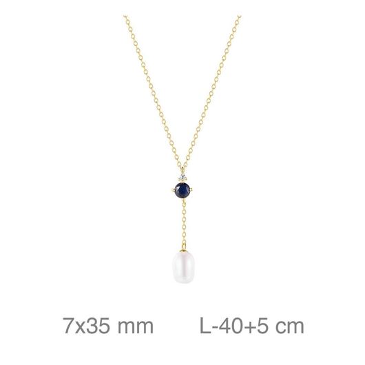 Foto de Gangantilla Y en plata baño oro con circonita azul y perla