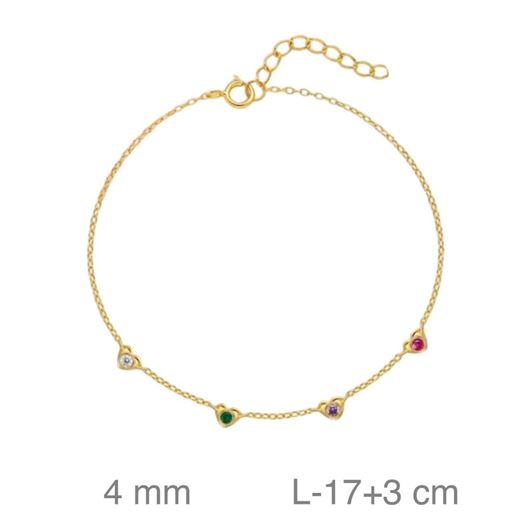 Foto de Pulsera plata baño oro corazones circonitas multicolor