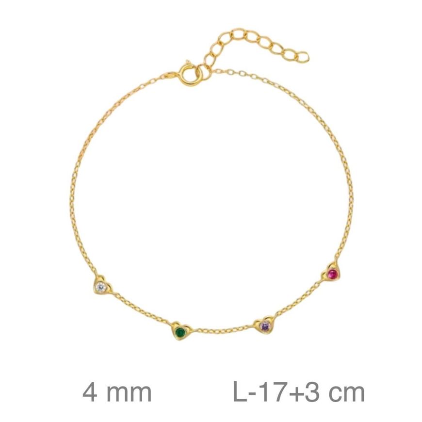Foto de Pulsera plata baño oro corazones circonitas multicolor