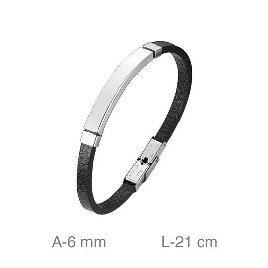 Picture of Pulsera de cuero negro y placa acero