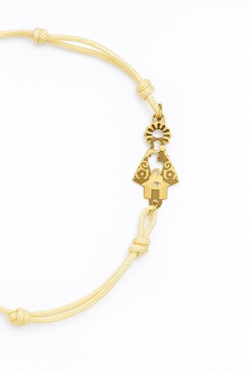 Foto de Pulsera Virgen de Loreto de Jávea en oro amarillo 18 kt con cordón de nylon beige