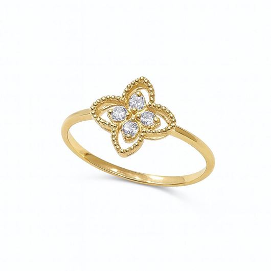 Foto de Sortija Flor de oro amarillo 18kt y circonitas blancas