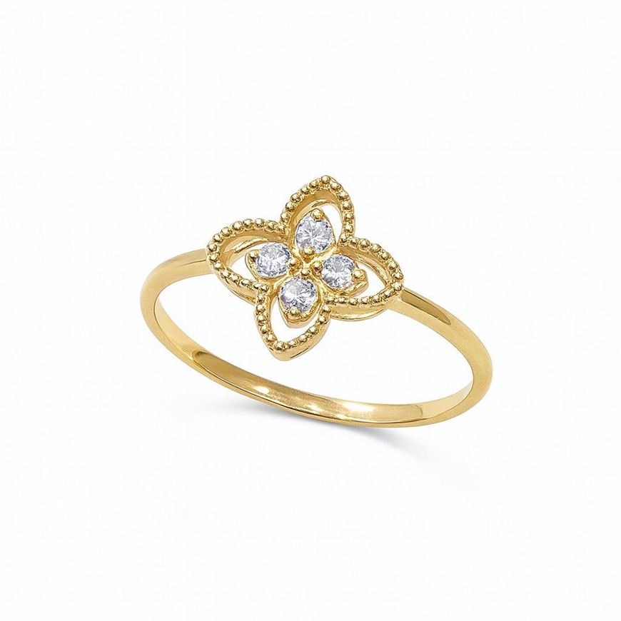 Foto de Sortija Flor de oro amarillo 18kt y circonitas blancas