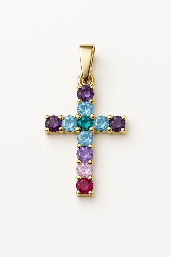 Foto de Cruz de oro amarillo 18kt y circonitas multicolor