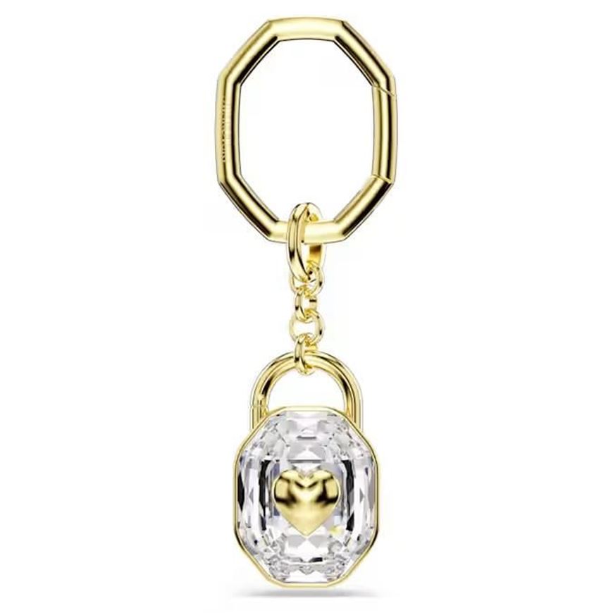 Foto de Llavero, Talla ovalada, Blanco, Baño tono oro