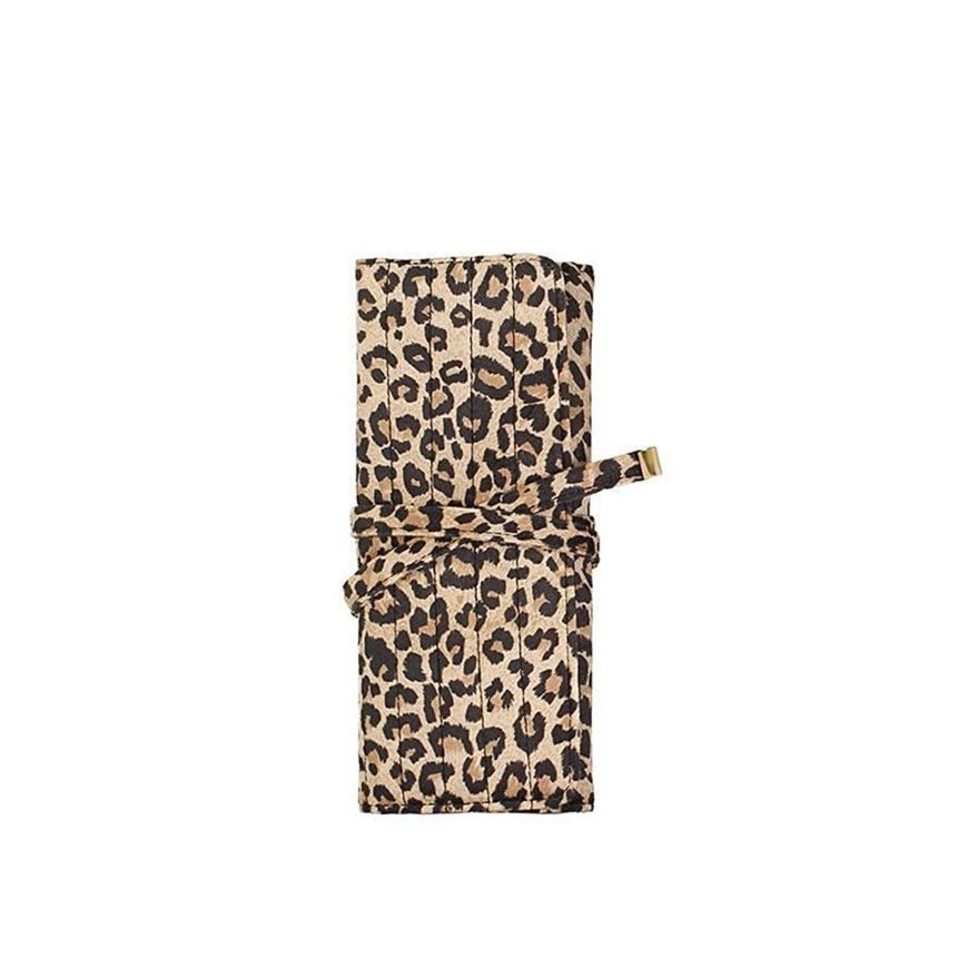 Foto de Estuche enrollable para joyas con estampado de leopardo y revestimiento sintético tipo terciopelo