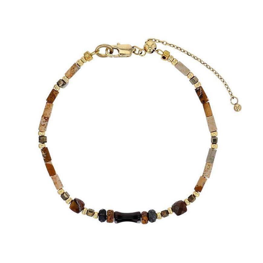 Foto de Pulsera de acero dorado y cuentas de cristal con Hematites