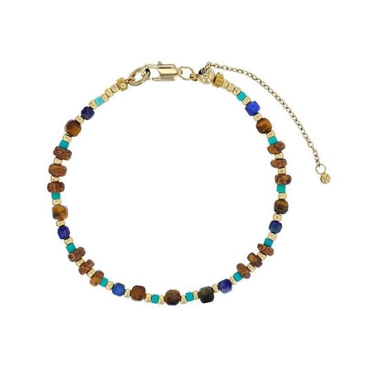 Foto de Pulsera de acero dorado y cuentas de cristal con turquesas reconstruidas