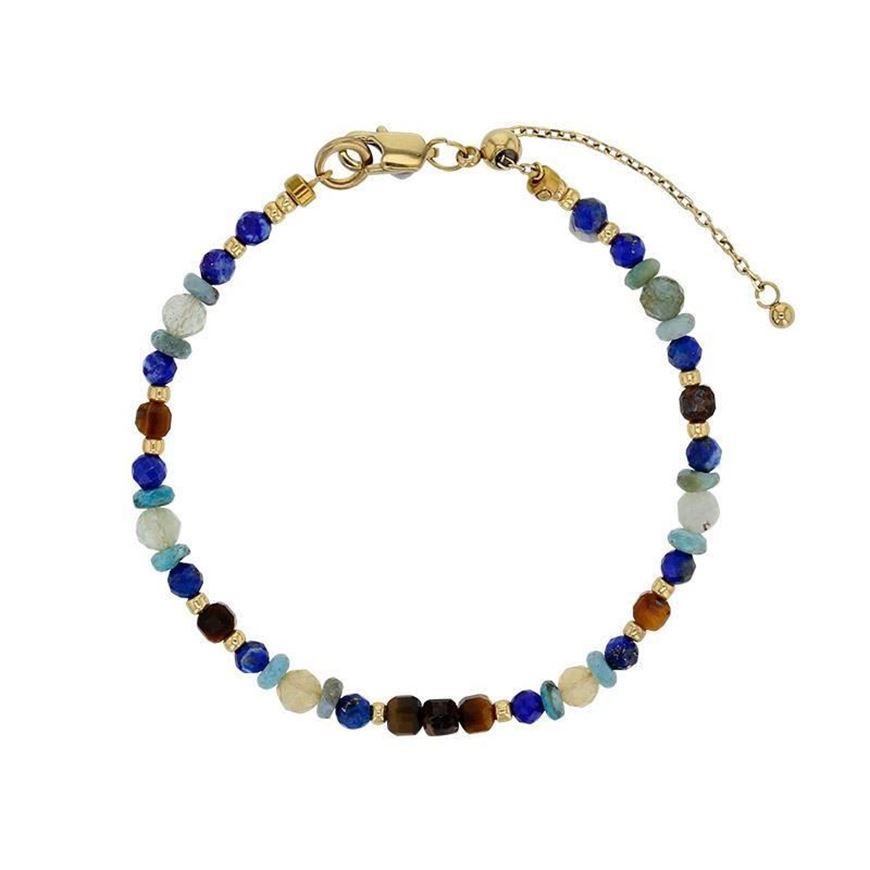 Foto de Pulsera de acero dorado y cuentas de cristal con ojo de tigre