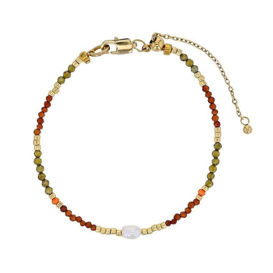 Foto de Pulsera de acero dorado con cuentas de cristal y perla de agua dulce