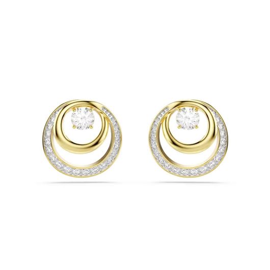 Foto de Pendientes de botón Hyperbola, Talla redonda, Blancos, Baño tono oro