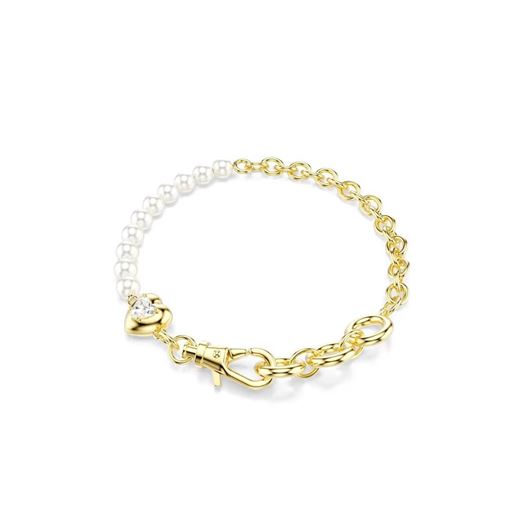 Foto de Pulsera Idyllia, Perla de cristal, Blanca, Baño tono oro