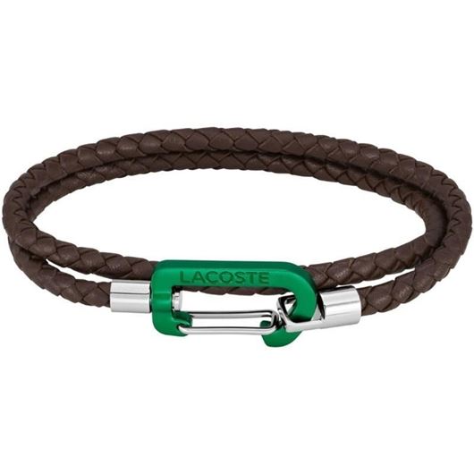 Foto de Pulsera Matt Piel Trenzada Marrón y Acero Inoxidable Verde