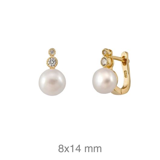 Foto de Pendientes de plata baño oro con circonita y perla cierre catalan