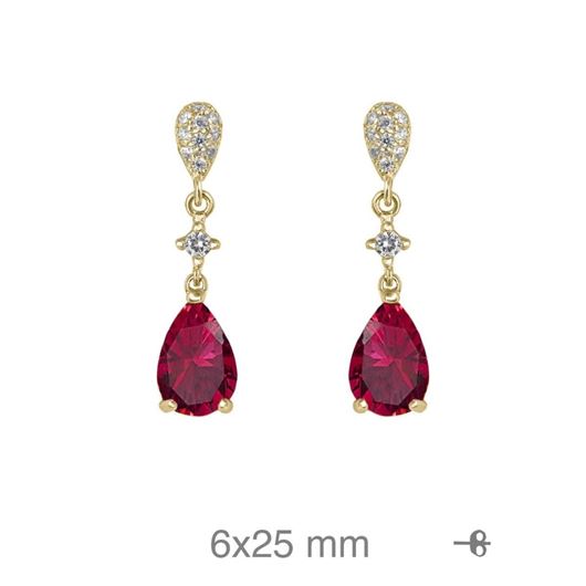 Foto de Pendientes de plata baño oro circonitas color rubí