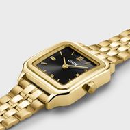 Foto de Set reloj Gracieuse Petite dorado con esfera negra y pulsera doble de serpiente