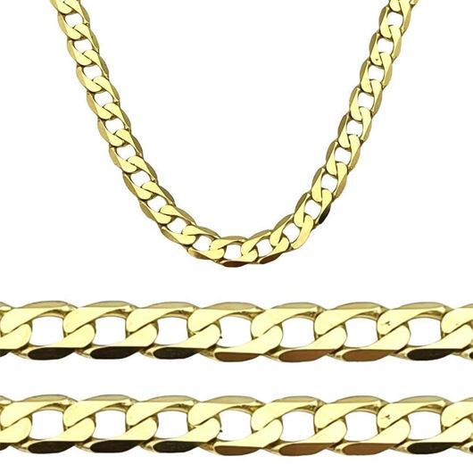 Foto de Cadena eslabón barbado lapidado brillo plano en oro amarillo 18kt, grosor 3,80mm, longitud 60cm