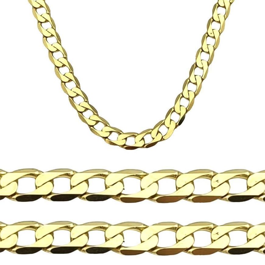 Foto de Cadena eslabón barbado lapidado brillo plano en oro amarillo 18kt, grosor 3,80mm, longitud 60cm