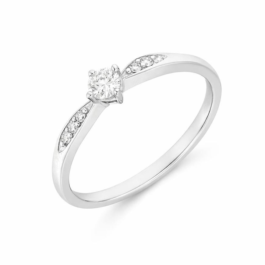 Foto de Sortija en oro blanco 18kt con 1 brillante de 0,12ct y 6 brillantes de 0,06ct total