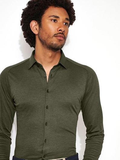 Foto de Camisa Kent verde de algodón manga larga slim fit para hombre