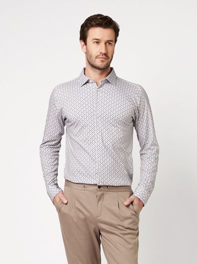 Foto de Camisa Kent estampado geométrico beige slim fit para hombre