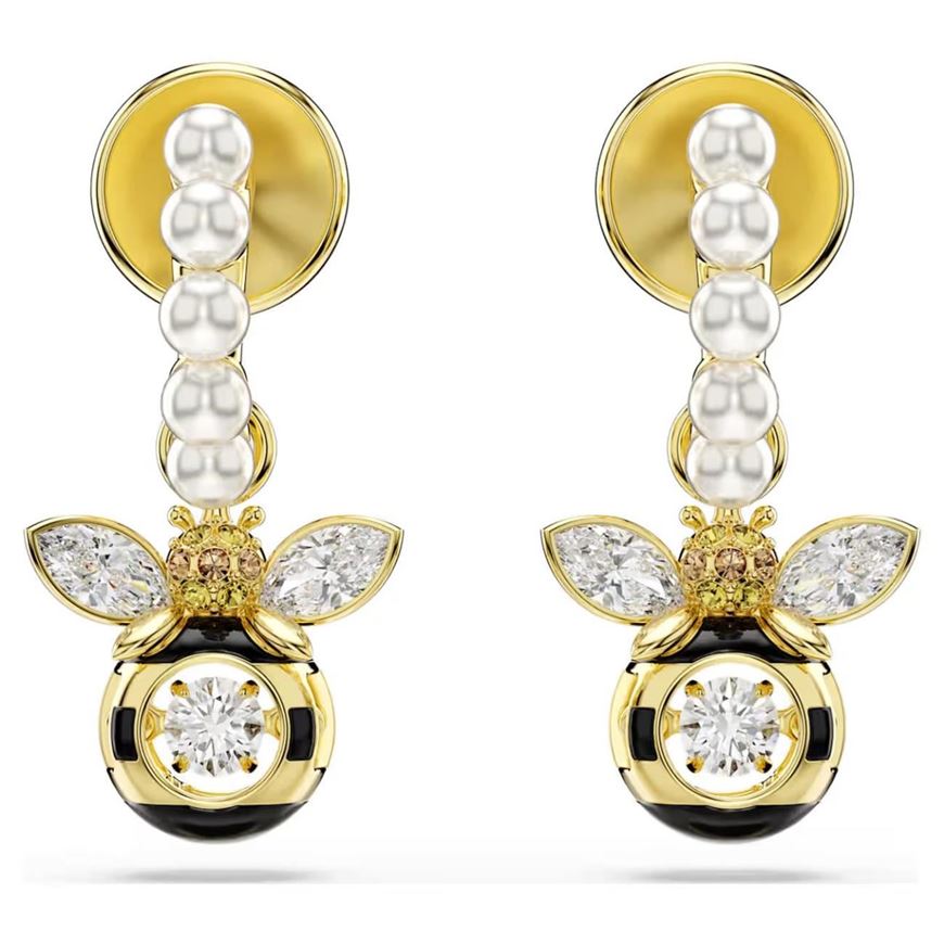 Foto de Pendientes Idyllia perlas de cristal, abeja multicolor, baño oro