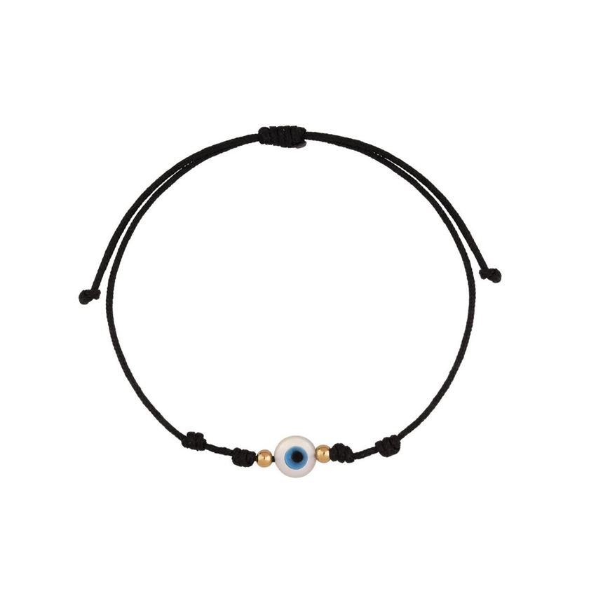 Foto de Pulsera 7 nudos Ojo nacar mini nylon negro en oro amarillo 18kt