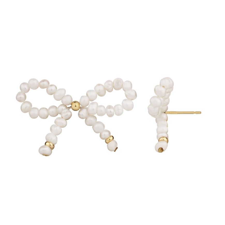 Foto de Pendientes oro amarillo 18kt lazo perlas agua dulce 3mm