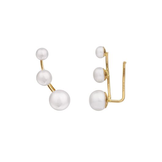 Foto de Pendientes trepadores oro amarillo 18kt con tres perlas