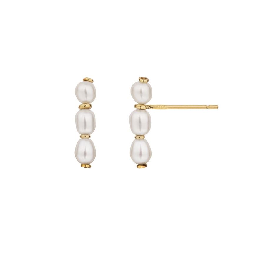 Foto de Pendientes oro amarillo 18kt barrita con tres perlas