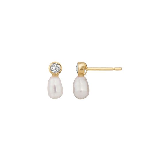 Foto de Pendientes de perla cultivada y circonitas blancas en oro amarillo 18kt