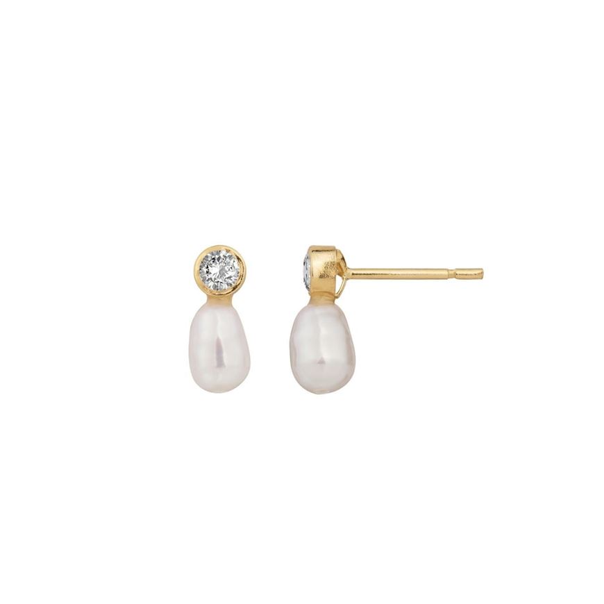 Foto de Pendientes de perla cultivada y circonitas blancas en oro amarillo 18kt