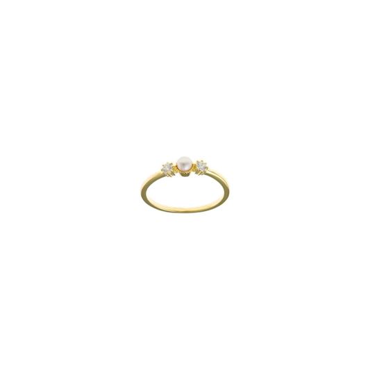 Foto de Anillo plata baño oro con perla y dos circonitas